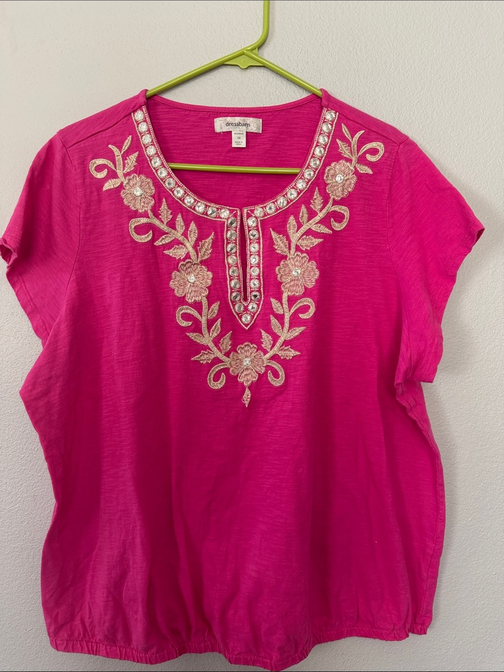 Embroidered Pink Short Sleeve Top Dress Barn Women’s 1XL Granny Core